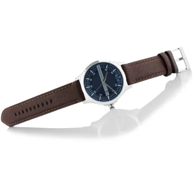 Armani Exchange Three-Hand Date Brown Leather Watch